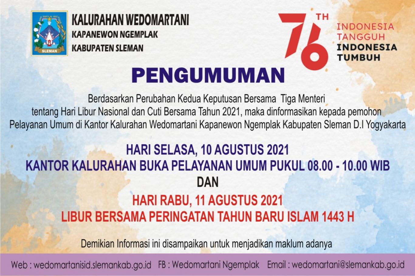 Pengumuman Perubahan Cuti Bersama dan Hari Libur Nasional Tahun 2021
