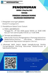 PENGUMUMAN LOWOGAN PAMONG KALURAHAN WEDOMARTANI JABATAN DUKUH PUCANGANOM