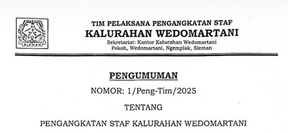 Pengumuman Pengangkatan Staf Kalurahan Wedomartani